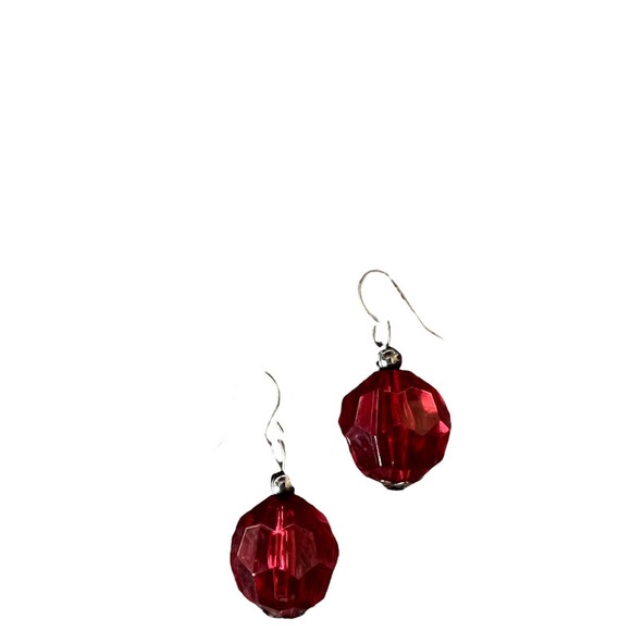 Wine Red Drop Bead Hook Dangle Earrings, approx. .5" inch bead - Picture 5 of 5